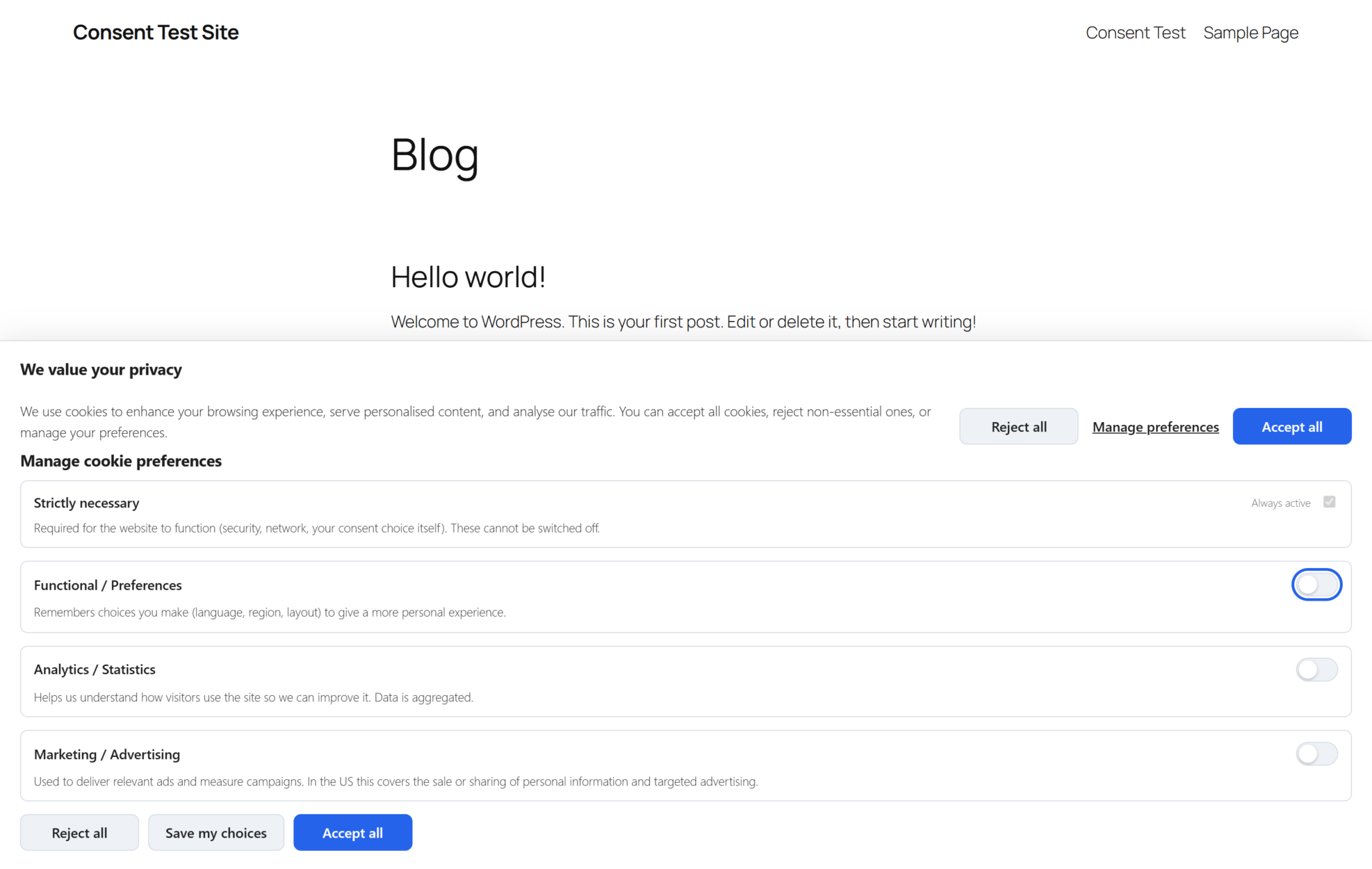 Consent banner and preferences